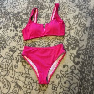 NWT Hot Pink High Waist Bikini Set
